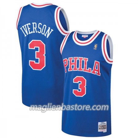 Maglia NBA Philadelphia 76ers Allen Iverson 3 Hardwood Classics Blu Swingman - Uomo